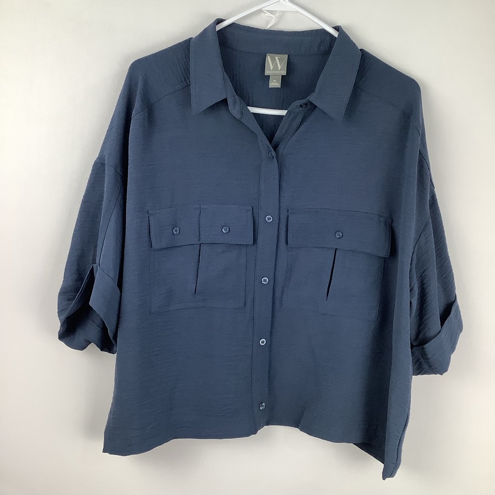 Worthington Cropped Button Down Blouse Womens Siz… - image 1